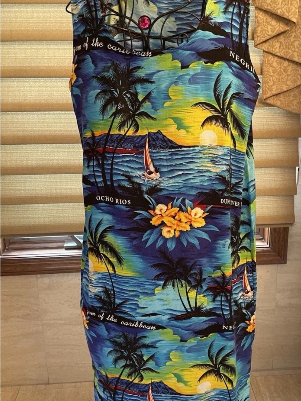 Unbranded Gem Of The Caribbean  Sleeveless Multicolor Long Cotton Dress - Large